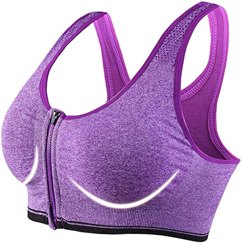 Aelegant Damen Vorderverschluss Starker Halt Ringerrücken SportBH Joggen Bra Mit Reißverschluss