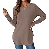 NORACORA Women Long Sleeve Shirts Loose Tunic Crew Neck Lightweight Side Split Casual 2026 Spring Trendy Basic Tshirts Blouse