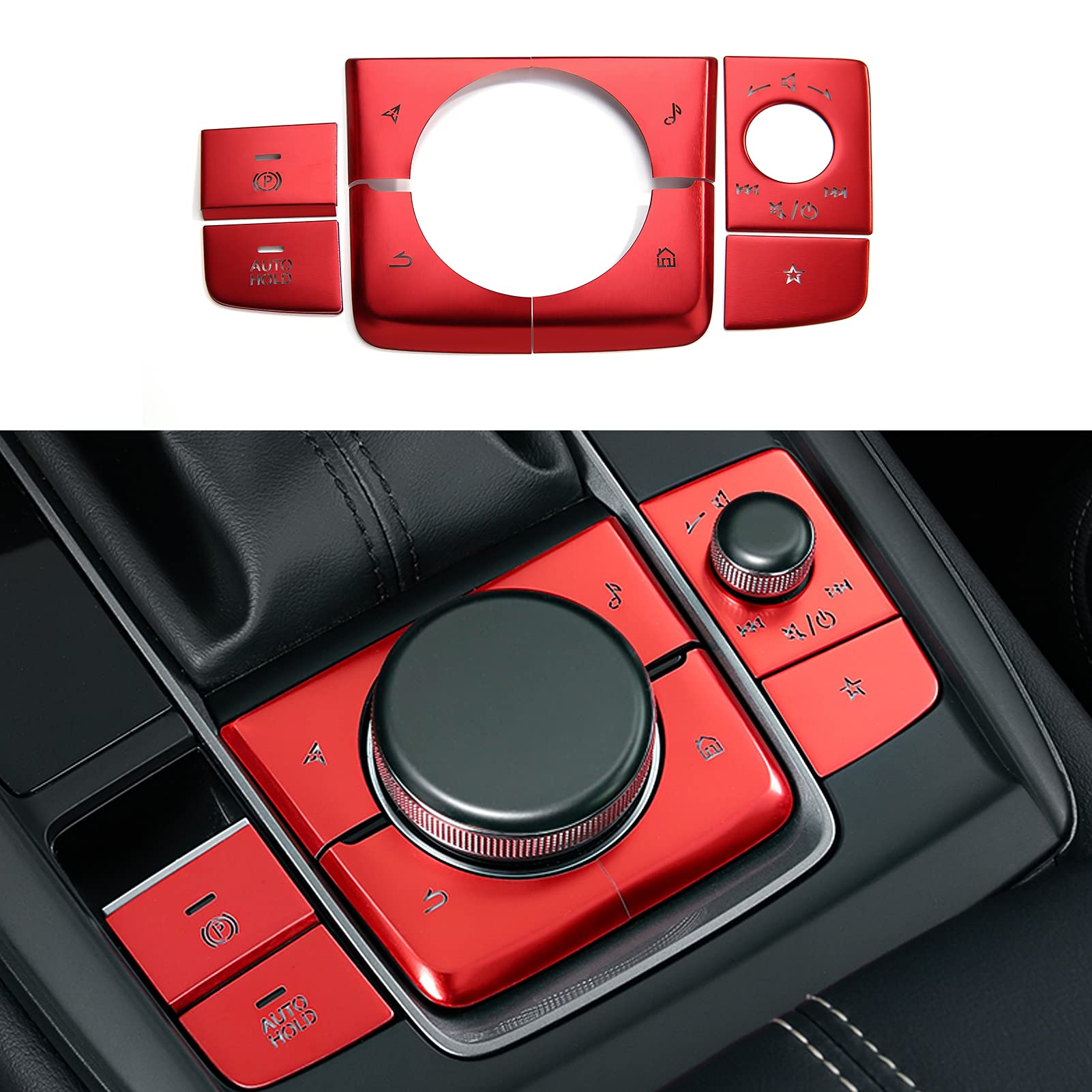 ANFOKAS 8pcs Compatible with Mazda 3 CX-30 CX-50 2025 2024 2023 2022 2021 2020 Accessories Car Center Console Cover Gears Gear Panel Gear Shift Knob Button Cover Trims -Red