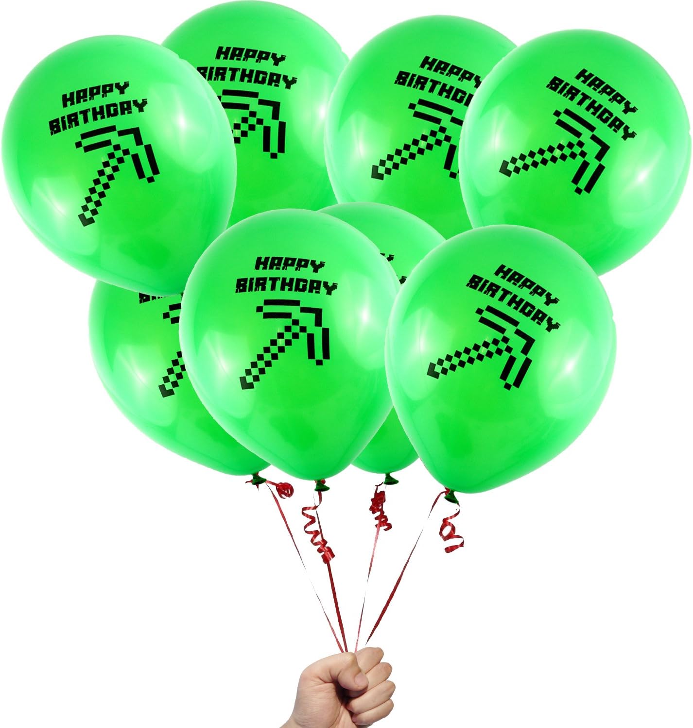 Mixed (Green Happy Birthday Axe) Pixelated Balloons - 12" Inch Latex Party Balloons - 24 Count