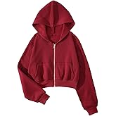 SHENHE Women's Casual Zip Up Hoodie Long Sleeve Drop Shoulder Fall Tops Crop Hoodies Sweatshirts with Pockets