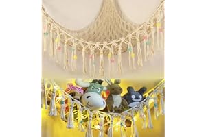 TCGPRO Stuffed Animal Net or Hammock - Hanging Stuffed Animal Hammock Storage - Toy Hammock Holder Boho Wall Corner Hammock Organizer inc LED Light and Hooks