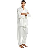 Lonxu Pajamas Set Mens Silk Satin Pajamas Long Sleeve Loungewear Two-Piece Sleepwear Button-Down Pj Set S-XXXXL