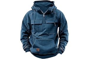 Pvkarhg Hoodies for Men Quarter Zip Tactical Sweatshirt Hooded Pullover Vintage Workout Running Outdoor Winter Jackets