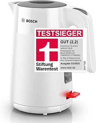 kabelloser Wasserkocher MyMoment TWK2M161, Abschaltautomatik, Überhitzungsschutz, Tassenanzeige, entnehmbarer Kalkfilter, Trockengehschutz, Dampfstopp-Automatik, 1,7 L, 2400 W, Weiß matt