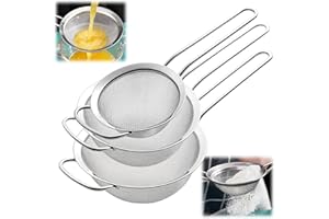 3 Piece Stainless Steel Mesh Strainer with Sturdy Handle,3 Sizes Strainers Fine Mesh Set for Kitchen Food Quinoa Flour Baking