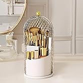 Siehpa3 Makeup Brush Holder Organizer with 360° Rotating Lid Dustproof Makeup Brushes Organizer for Vanity Desktop Bathroom Countertop Clear Cover Easy Visibility (White)