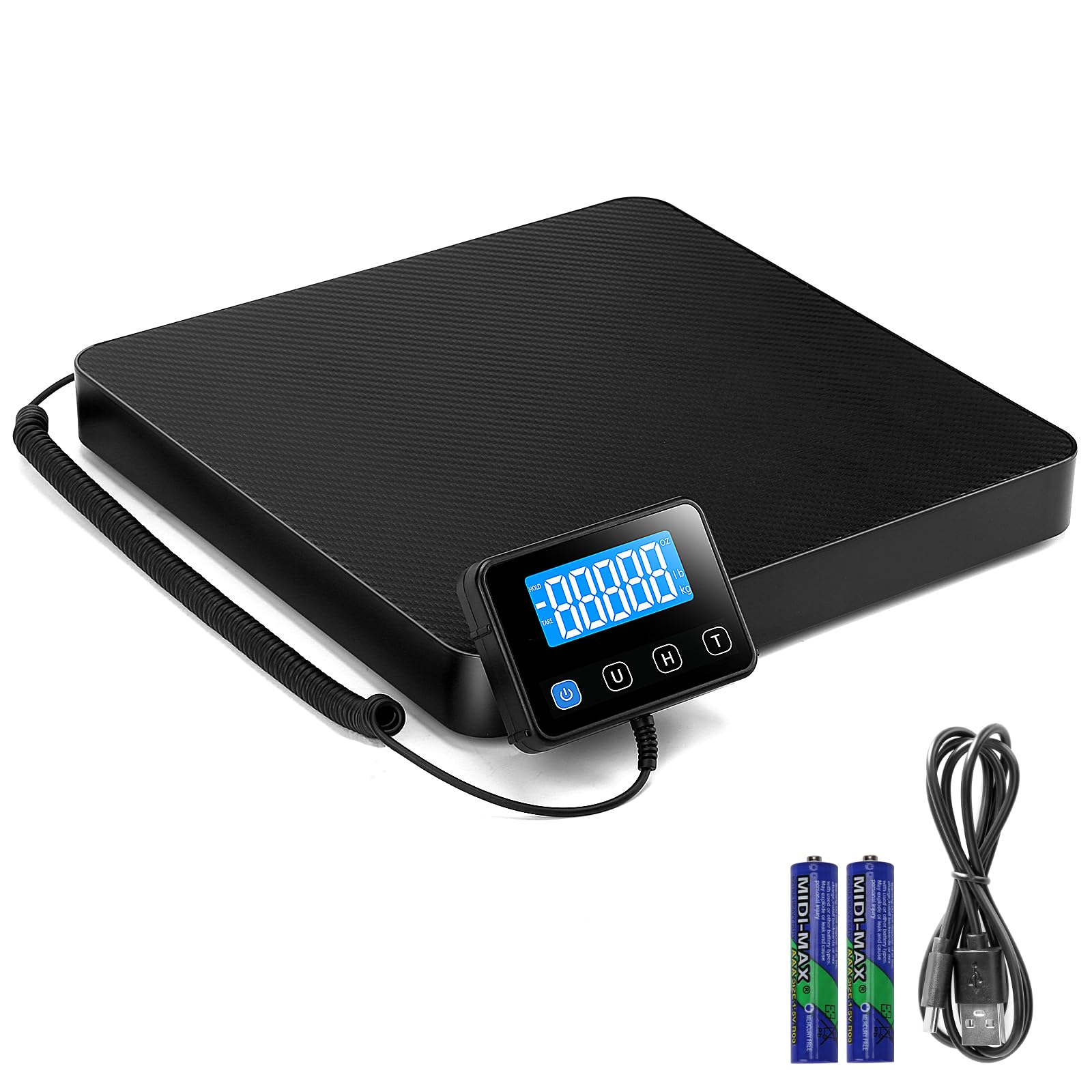 Drcowu Digital Postal Scales, Heavy Duty Parcel Scale with Hold and Tare Function, Large Platform, 200kg Capacity, 50g Readability, AC/DC Powered, Package Scale for Warehouse Home Office (Black)