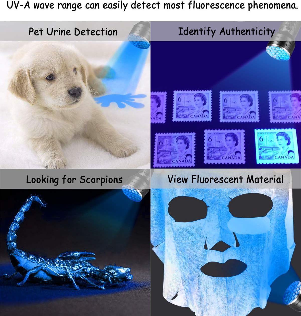 Ultraviolet Flashlight, UV Led Blacklight, SXGINBT UV Ultraviolet Flashlight 3W UV Shortwave 385nm/390nm LED Light for Pet Urine Detection(21 LED) - - 