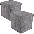 YCOCO Square Ottomans with Storage Foot Rest Stool Seat,Foldable Storage Ottoman Boxes,Toy Box Chest,Padded with Memory Foam Lid,11.8"x11.8"x11.8",Grey,Pack of 2