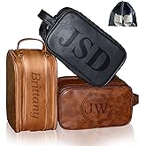 ELULAE Personalized Leather Toiletry Bag for Men, Large Capacity Toiletry Travel Bag, PU Leather Waterproof Shaving Dopp Kit,