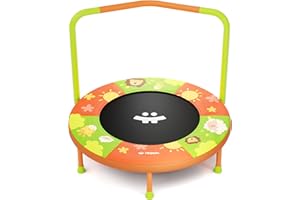 Happin 36" Mini Foldable Toddler Trampoline with Height-Adjustable Handle for Kids, Noise-Free Kids Trampoline Indoor with Super Safety Pad & Durable Steel Frame, Indoor/Garden