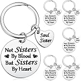 Roowest 6 Pieces girl Keychain, Not Sister by Blood But Sister by Heart Friendship Keychain for Women Teen Girls, School class Gifts for Friend Birthday