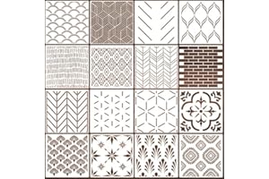 CLOTHMILE 16 Pieces Herringbone Geometric Wall Stencil Modern Wall Stencils Wall Decor Reusable Film Decorative for Painting, Stencils for Walls, Wall Stencil Pattern