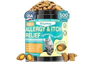 Woyamay Cat Allergy Relief for Cats, 500 Crunchy & Creamy Anti-Itch and Immunity Chews for Itchy Skin, Paws, Eyes, Ears| Stop Licking & Scratching, Supports Seasonal Itching, Chicken Flavor