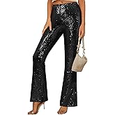 GRAPENT Sequin Pants for Women Flare High Waisted Pull On Elastic Waist Party Club Night Out Dance Stretch Sparkly Pants