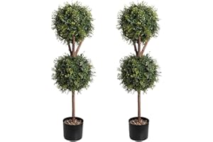 SAMASUTA 39 Inch Boxwood Topiary Artificial Tree Set of 2, UV Resistant Indoor/Outdoor Topiary Fake Tree Decoration for Home Garden & Warehouse, Faux Boxwood Ball Plants