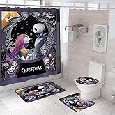 DDS-DUDES 4Pcs Christmas Shower Curtain Sets Kids Bathroom Halloween Decor with 12 Curtain Hooks for Bathroom, Waterproof 71 x 71 inch (D1)
