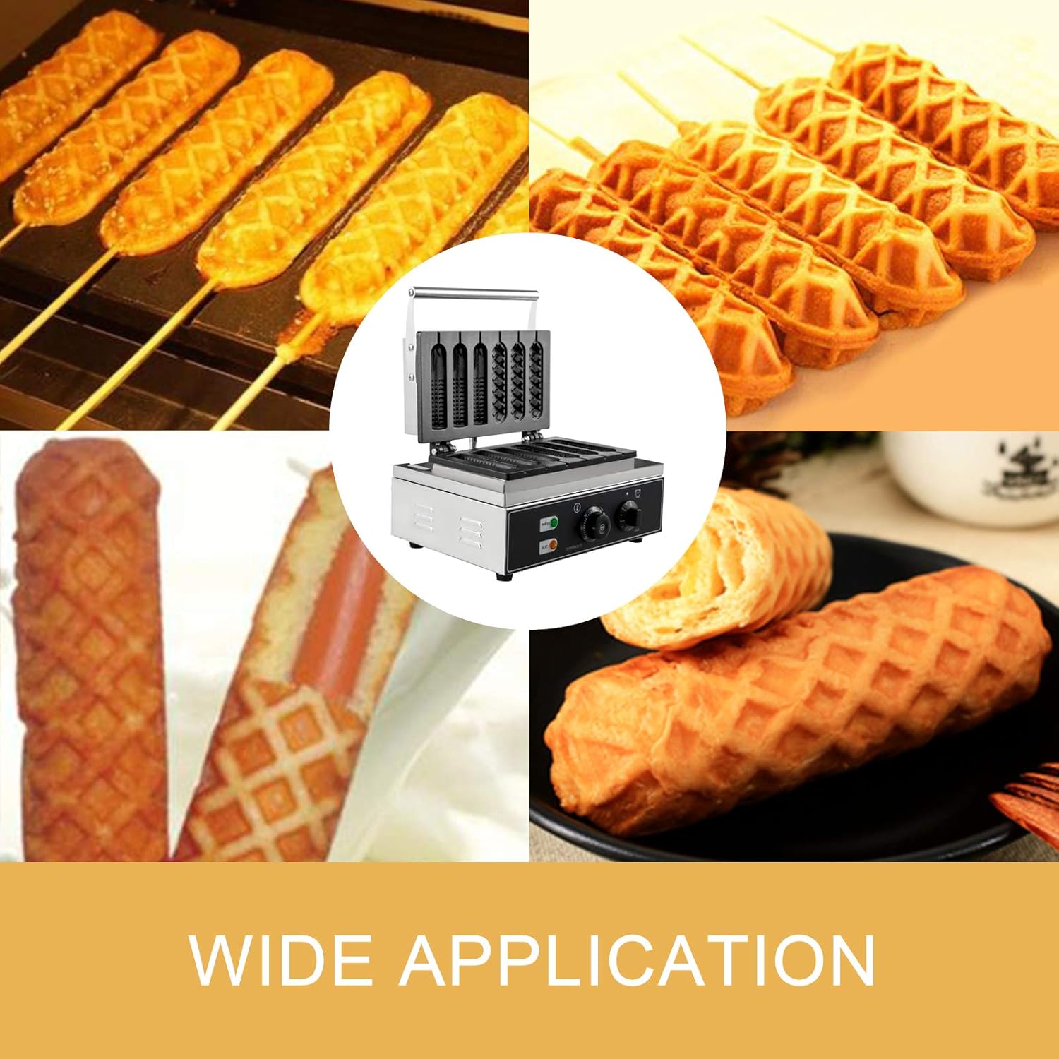 VBENLEM Commercial Lolly Waffles Makers 6pcs Nonstick Hot Dog Corn