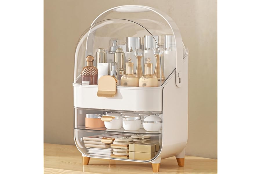 Makeup Organizer Countertop, Skincare Holder Bathroom Counter Organizer, Storage Box Cosmetic Display Cases, Teen Girl Gifts Make up Organizers for Vanity, Dresser (Rose Gold)