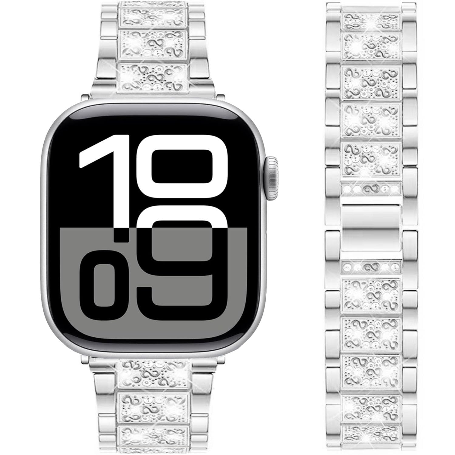 DEALELE Strap Compatible with Apple Watch 42mm 41mm 40mm 38mm, Slim Bling Diamond Metal Replacement Bracelet for iWatch Series 11/10 / 9/8 / 7/6 / 5/4 / 3 / SE Women Men (Silver)