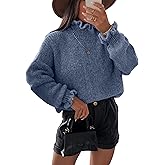 Simplee Womens Oversized Long Sleeve Fall Sweaters Ruffle Turtleneck Chunky Knit Sweater Casual Winter Pullover 2025