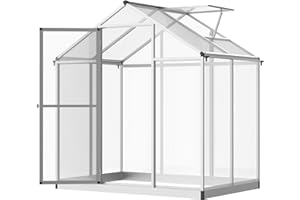 Outsunny 6' x 4' x 6.4' Polycarbonate Greenhouse, Aluminum Walk-in Green House Kit Garden, Plants Grow with Rain Gutter and R