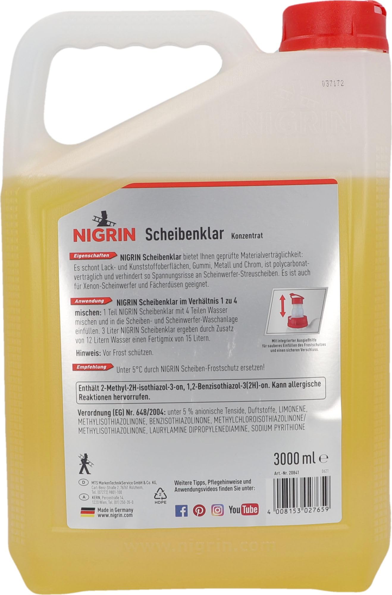 NIGRIN Scheibenklar Konzentrat 1:4 Citrus | 3 Liter | Reinigungszusatz für Autoscheiben und Scheinwerfer | integrierte Ausgießhilfe | entfernt Insekten, Fett | schlierenfrei | sehr ergiebig | ab 5°C 9