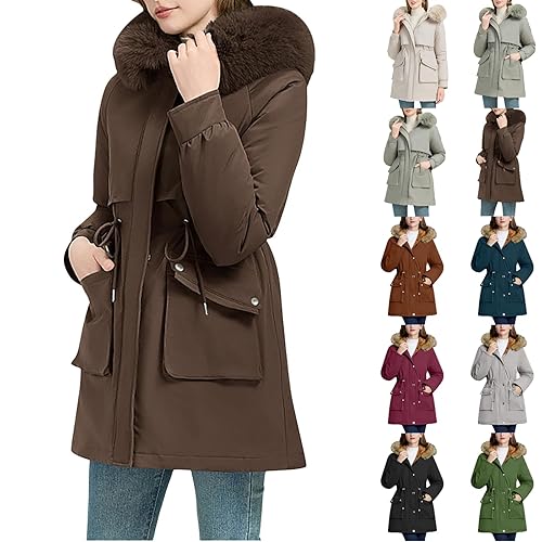 HOOUDO Winter Coats for Women UK Winter Jackets for Women UK Quilted Down Mid Lenght Puffer Coats Ladies Lightweight Waterproof and Windproof Jacket Slim Trench Women's Coat