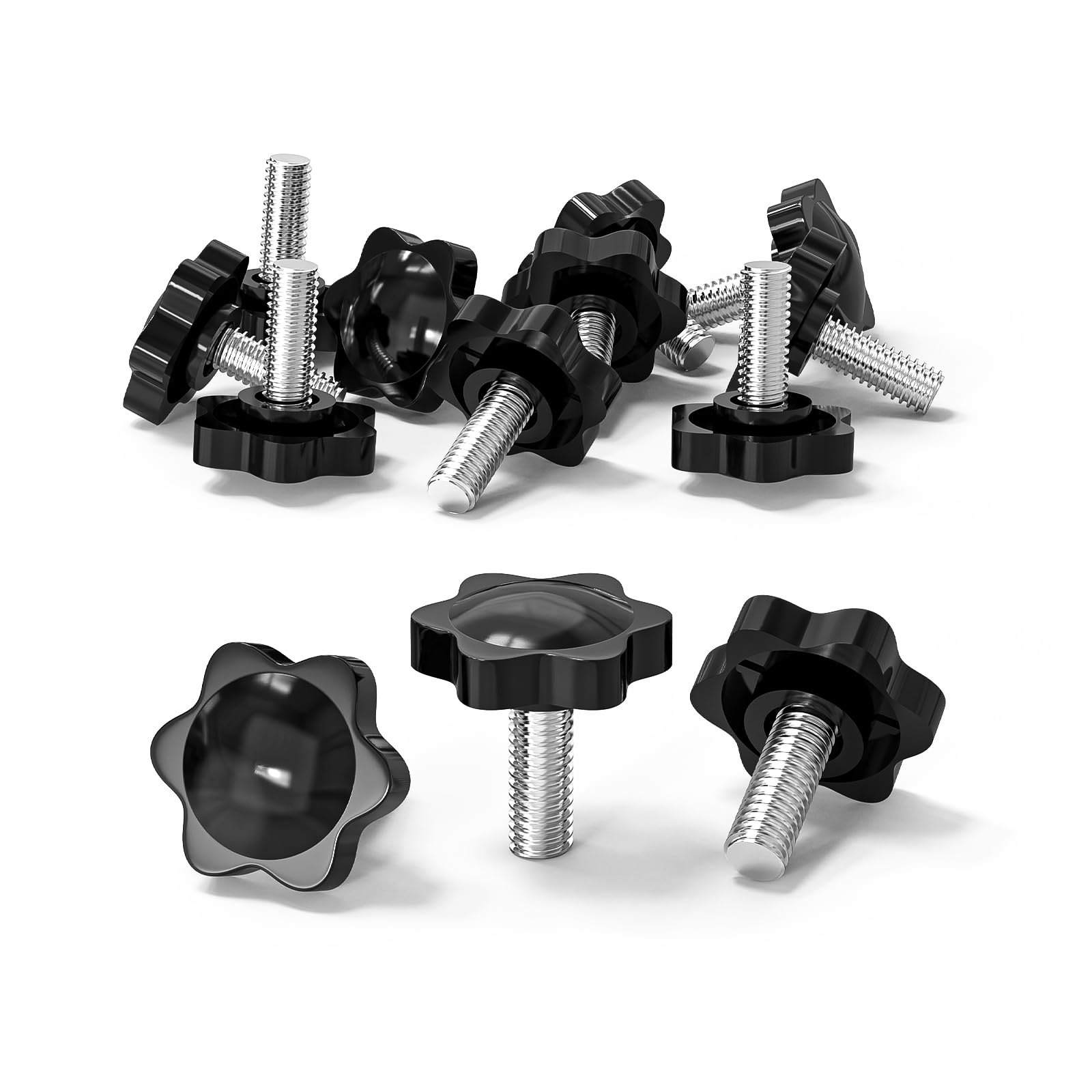 ORTAVA Pack of 10 Star Grip Screws, Screws with Handle M8 x 20 mm, Knurled Screw, Star Head Screw, Star Grip Nut, Clamping Knob for Machine Tools, Machine (Black)