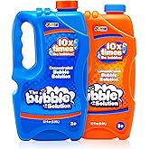 JOYIN 2 Bottles Bubbles Refill Solutions 64 oz (up to 5 Gallon), Concentrated Solution for Bubble Machine, Gun, Wand Refill Fluid Summer, Easter Toys(Orange+Blue)