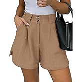 KIRUNDO Womens Shorts Dressy Casual 2026 Trendy Summer Elastic High Waisted Pleated Side Slit Business Work Shorts Pockets