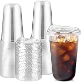 Jycnolm 50 Pack 18 oz Clear Plastic Coffee Cups with Sip Lids | Cute Round Bottom, Strawless Lids, Disposable To Go Iced Coffee Cups, Matcha Cups, Latte Cups, Smoothie Cups, Party Catering