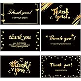 252 Thank You for Supporting My Small Business Cards, 6 Elegant Gold Foil Design Thank You for Your Order Appreciation Cards for Small Business Boutique Supplies, 3.5 x 2” Business Card Size(Black)