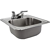 RecPro RV Stainless Steel Sink 15" x 15" Top Mount with Faucet | Camper Sink | RV Kitchen Sink