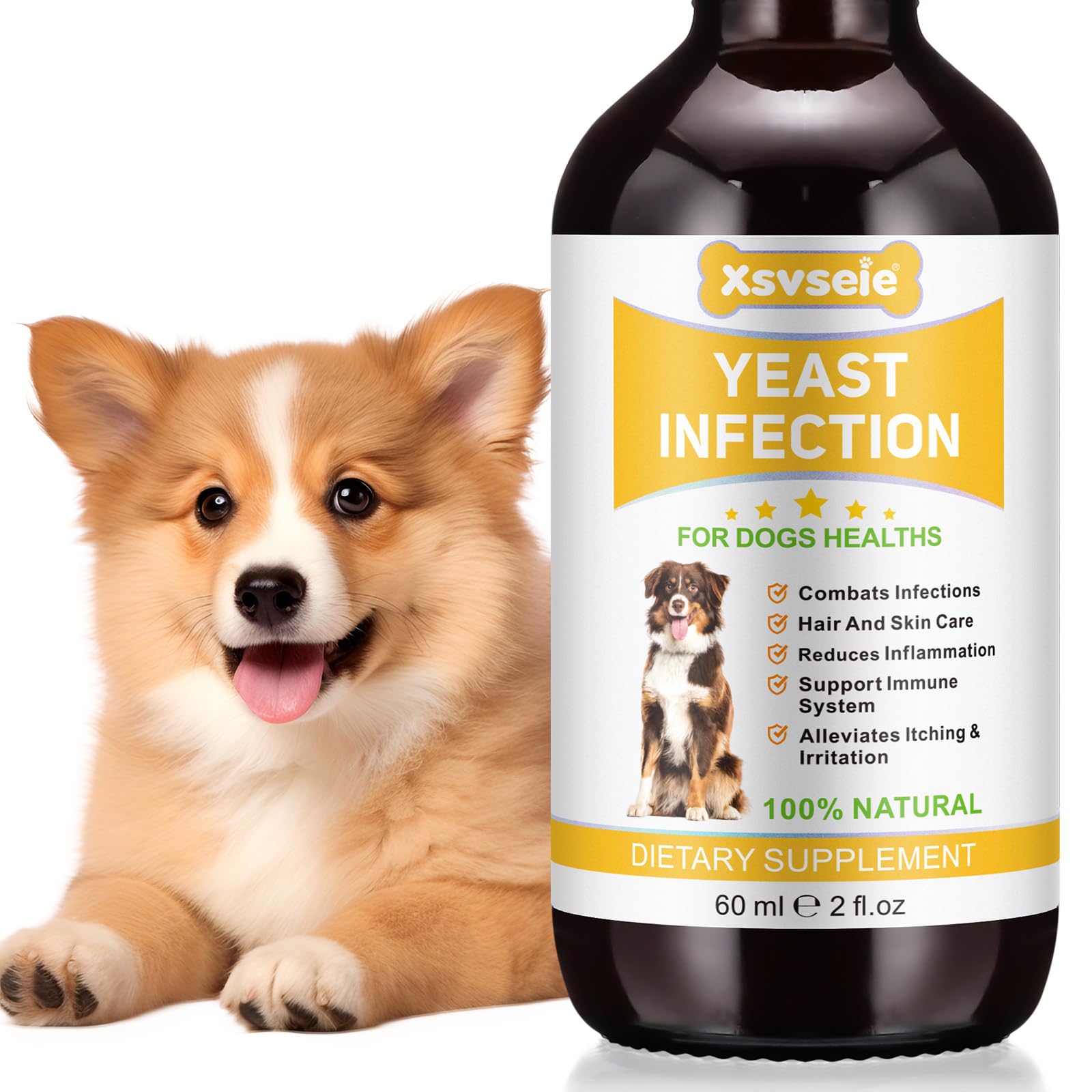 Yeast Infection Treatment for Dogs, 60ml Dog Yeast Infection Treatment, for Itchy Dog Skin Relief, Inflammation Relief, Allergy Relief, Dog Yeast Ear Infection, Help Dog Healthy Itch Relief