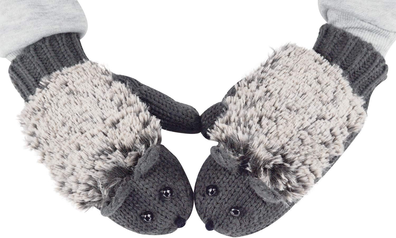 Double Layer Winter Thicken Warm Knit Mittens Cartoon Hedgehog Gloves
