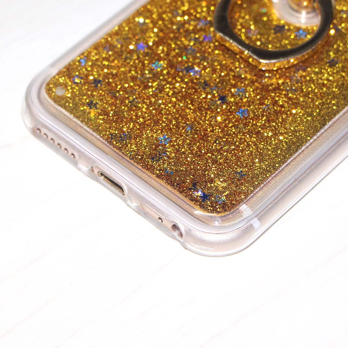 iPhone 7 Case,iPhone 8 Case with Ring Stand, i-Dawn Crystal Clear Soft TPU Glitter Bling Liquid Floating Quicksand Case Cover with Stand for iPhone 6/6s/7/8 (4.7 inch) (Gold)