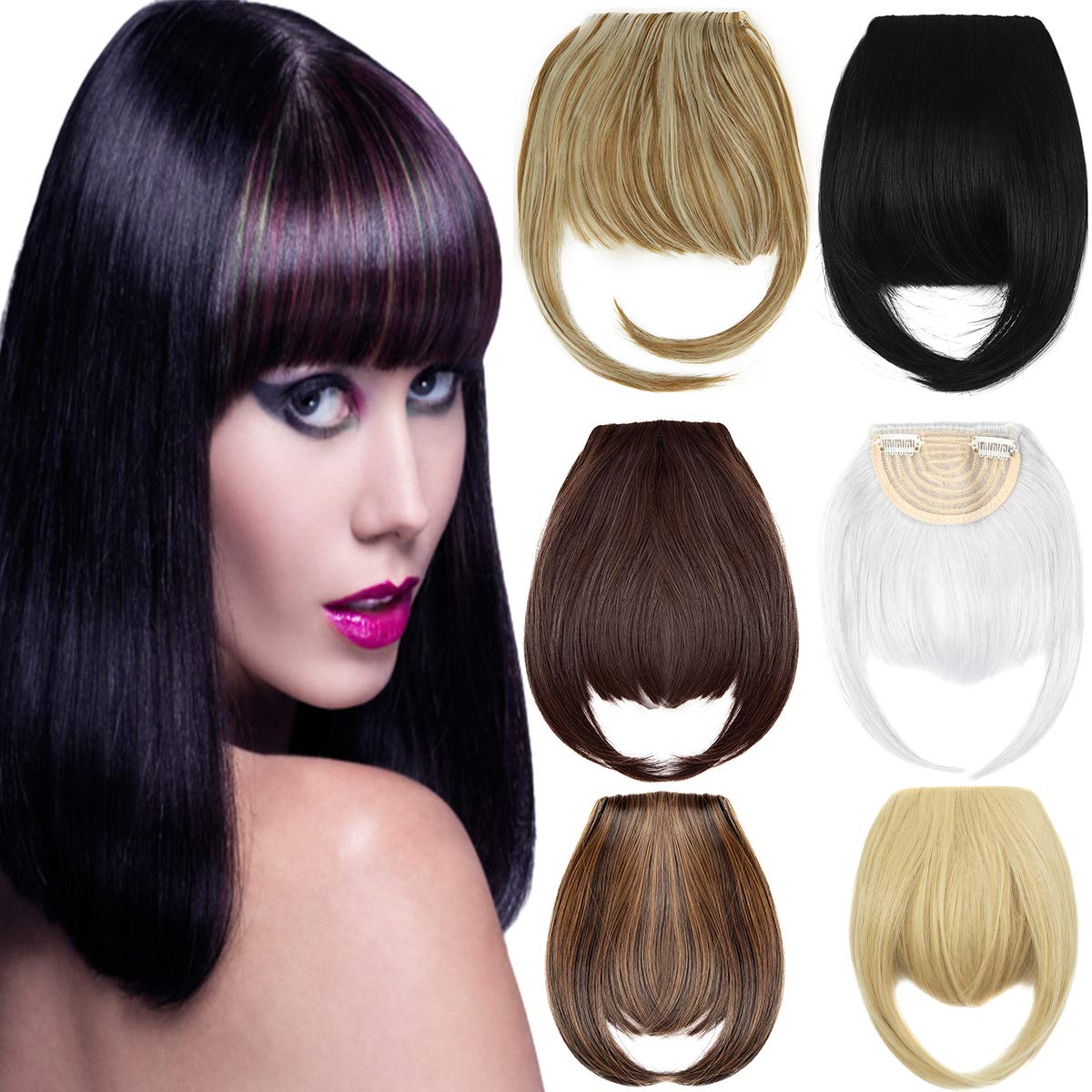 Clip in Bangs Hair Extensions 8" Thick Full Neat Bangs Fringe Hair Extension One Piece Clip on Front Bangs Hairpiece