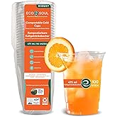 ECO SOUL 100 Pack Compostable Party Cups 16 oz Plant-Based Disposable Clear Cold Cup for Wine, Coffee, Smoothie & Soda Drinks | Cocktail Parties & Birthdays | Non-Toxic & BPA-Free Zero Plastic Glass