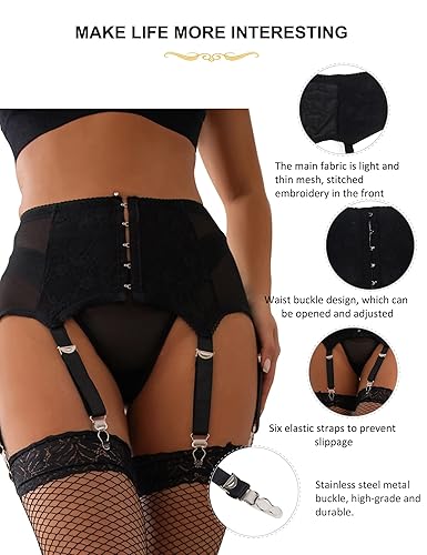 ohyeahqueen Women's Mesh Plus Size Garter Belt High Waisted Suspender Belt  with 6 Metal Clips for Stockings/Lingerie, Black, Medium-Large in Dubai -  UAE | Whizz Garter Belts