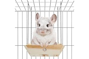JEVND Natural Wood Chinchilla Hammock for Cage Swing, Chinchilla Bed Hanging, Wooden Chinchilla Toys and Cage Accessories, Chinchilla House Hut Ledges And Platforms Enrichement, Indoor Chinchilla Habitat