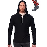 Merino.tech 100% Merino Wool Hoodie Men - Slim Fit Merino Wool Base Layer Mens Half Zip Thermal Long Sleeve Shirt and Socks