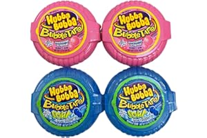 HUBBA BUBBA GUM Hubba Bubba Original Bubble Tape and Sour Blue Raspberry Bundle | 6 Feet of Gum Each 2 Flavor Pack 4 Total Ounce (Pack 4)
