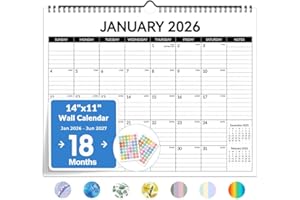 2026 Calendar, Forvencer 20-Month Wall Calendar 2026, Dec 2025 to Jun 2027, 14" x 11" Large Monthly Planner Calendars with Notes Section & Stickers, Ruled Block, Spiral Binding Hanging for Home Office