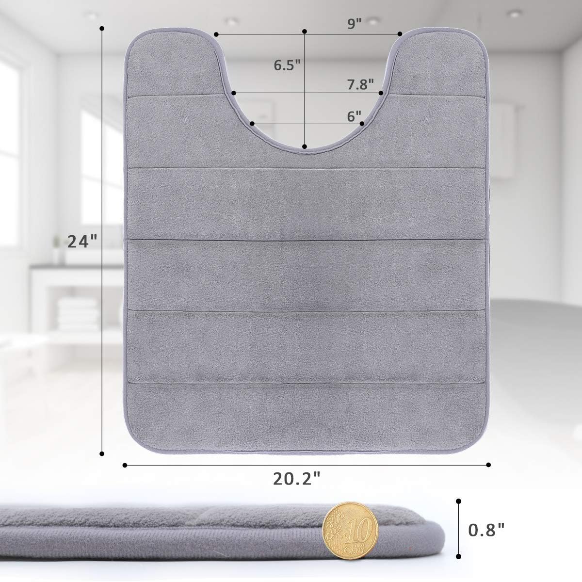Yimobra Memory Foam Toilet Bath Mat U-Shaped, Soft and Comfortable, Super Water Absorption, Non-Slip, Thick, Machine Wash and Easier to Dry for Bathroom Commode Contour Rug, 24 X 20 Inches, Gray: Home & Kitchen