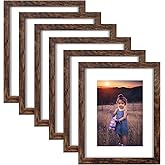 ZIRANLING 8x10 Picture Frame Rustic Brown Wood Set of 6,Display Pictures 5x7 with Mat or 8x10 Without Mat,Multi Photo Frames Collage for Wall or Tabletop Display