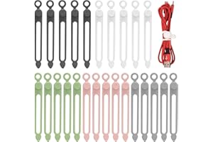 RUGLAMZHIP 25 Pcs Silicone Cable Ties, Reusable Cable Straps Wire Organizer, Cable Management Cord Organizer for Fastening Earphone Phone Charger Home Office Desk Kitchen Appliances Cable Cords Wires