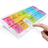 MOLN HYMY Large Pill Organizer 2 Times a Day, AM PM Pill Box 7 Day, 14 Dividers 2 Week Medicine Pill Organizer with Easy Push Button for Medication, Vitamins, Fish Oils, Supplements