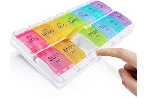 MOLN HYMY Large Pill Organizer 2 Times a Day, AM PM Pill Box 7 Day, 14 Dividers 2 Week Medicine Pill Organizer with Easy Push Button for Medication, Vitamins, Fish Oils, Supplements